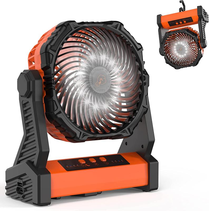 3 Speeds Camping Fan with LED Lantern, 10000mAh Rechargeable Battery Operated Outdoor Tent Fan with Light & Hook, Personal USB Desk Fan for Camping, Power Outage, Hurricane, Jobsite