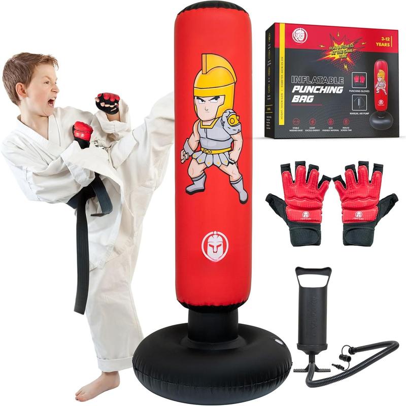 Inflatable Punching Bag for  3-12 With Boxing Gloves - Tall 63 Inch  & Thick  Punching Bag for Practicing Karate, Taekwondo and to Exert Excess Energy - Birthday Gift for