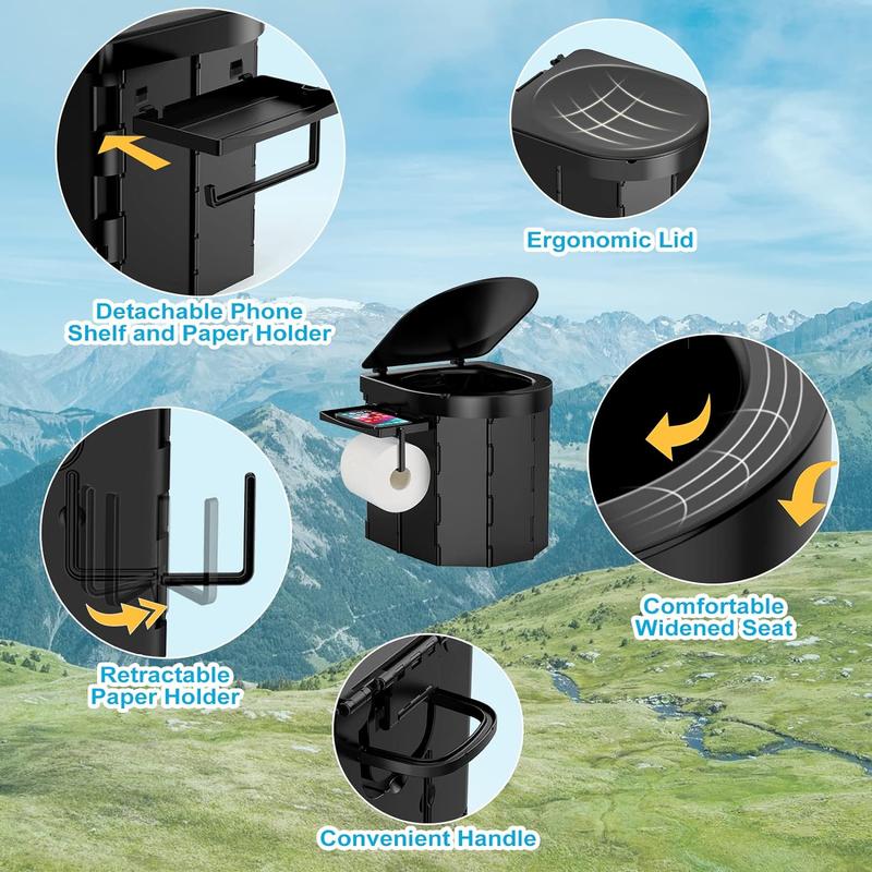 PAHTTO Portable Camping Toilet, BESTSELLER Folding Toilet for Adults with Lid and Retractable Toilet Paper Holder,Waterproof Porta Potty with Carry Bag for Camping