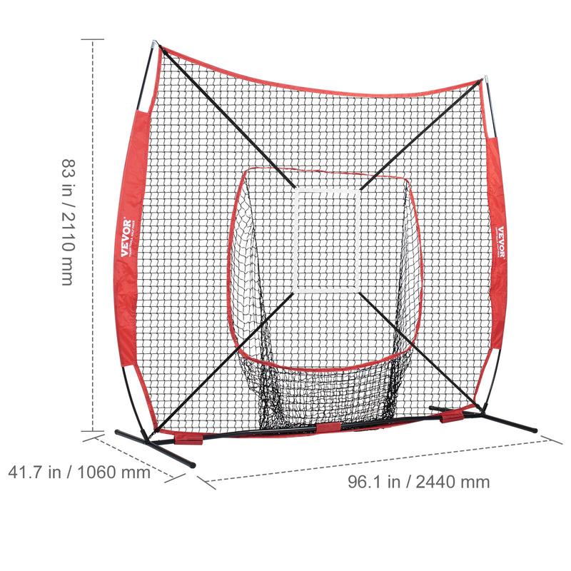 VEVOR 7x7 ft Baseball Softball Practice Net, Portable Baseball Training Net for Hitting Batting Catching Pitching, Backstop Baseball Equipment with Bow Frame, Carry Bag, Strike Zone, Ball, Batting Tee