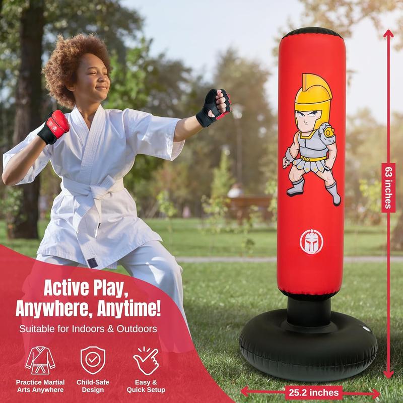 Inflatable Punching Bag for  3-12 With Boxing Gloves - Tall 63 Inch  & Thick  Punching Bag for Practicing Karate, Taekwondo and to Exert Excess Energy - Birthday Gift for