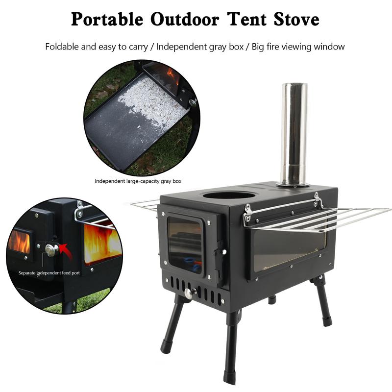 Portable Outdoor Camping Wood Stove, Multifunctional Tent Camp  Stove For Tent Picnic Cooking Heating, Burning Stove with Chimney Pipe