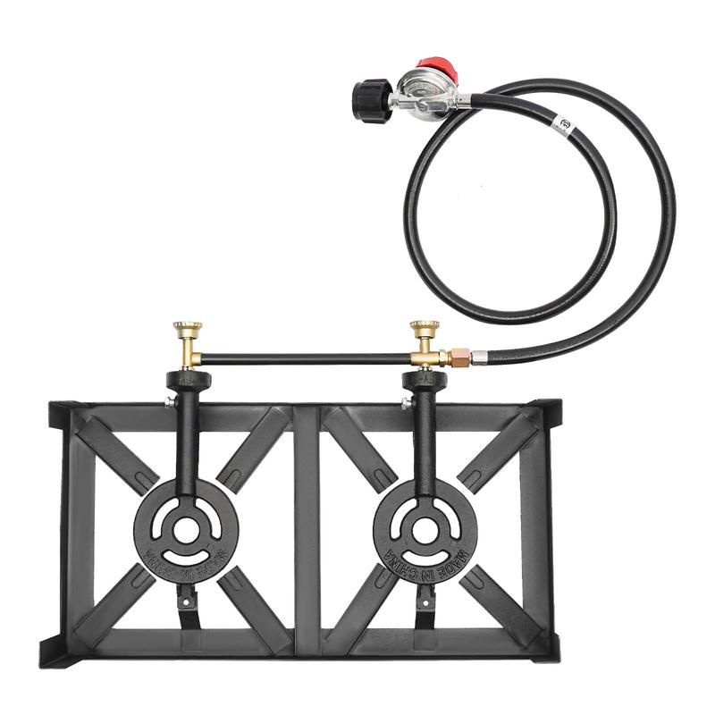 Portable Double Burner Outdoor Gas Stove Propane Cooker with Adjustable 0-10Psi Regulator Hose for Patio Camping, BBQ, Home Brewing, Turkey Fry