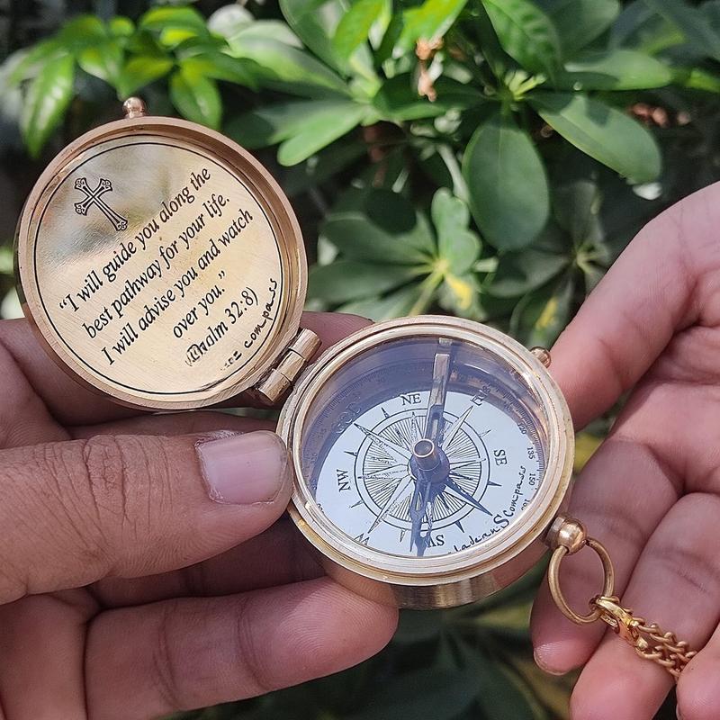 Divine Path Engraved Compass - I Will Guide You - Psalm 32:8