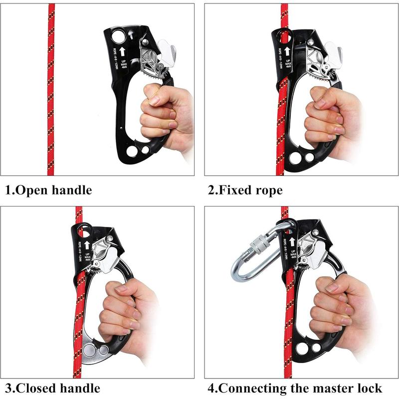 Climbing Hand Ascender Outdoor Mountaineering Tree Arborist Climbing Rappelling Equip Hand Ascender for 8-12MM Rope Left Right Hand Ascender