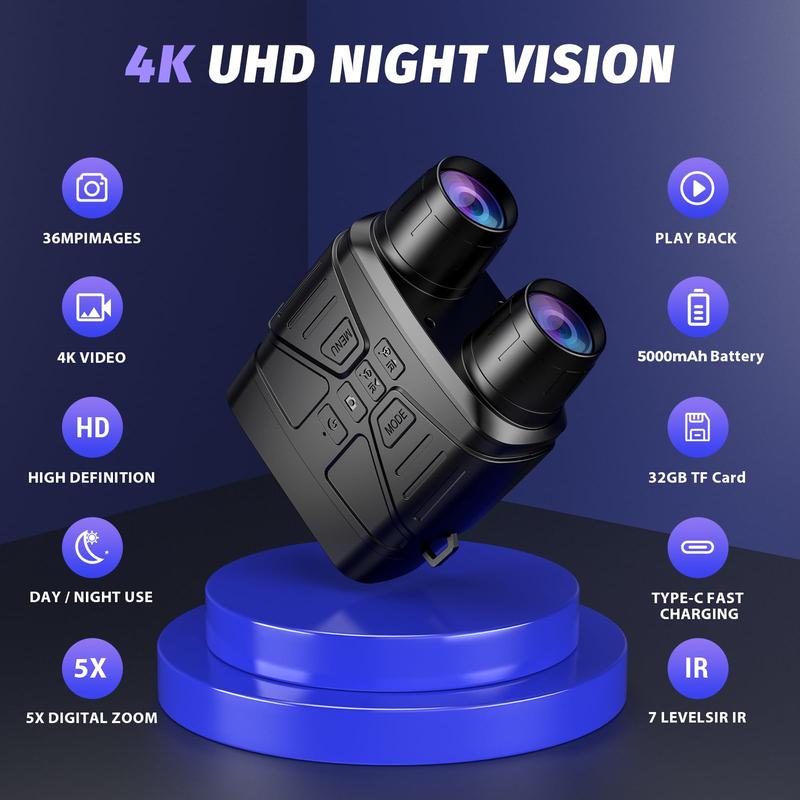 4K Night Vision for Hunting Goggles - Night Vision Binoculars for Adults, 3'' HD Screen Binoculars can Save Photo and Video with 32GB TF Card for Surveillance Tactical Gear