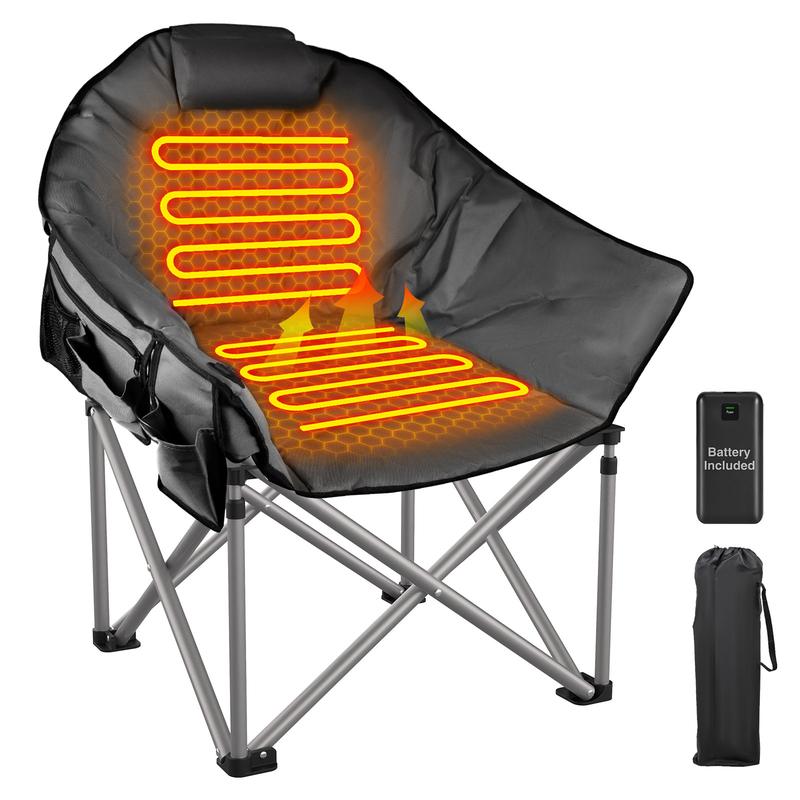 Heated Camping Chair, Oversized Outdoor Portable Heated Folding Chairs with 12V 20,000mAh Power Bank, Heated Foldable Chair Seat, Heating Chair for Outdoor Sports Camping Patio, 650lbs