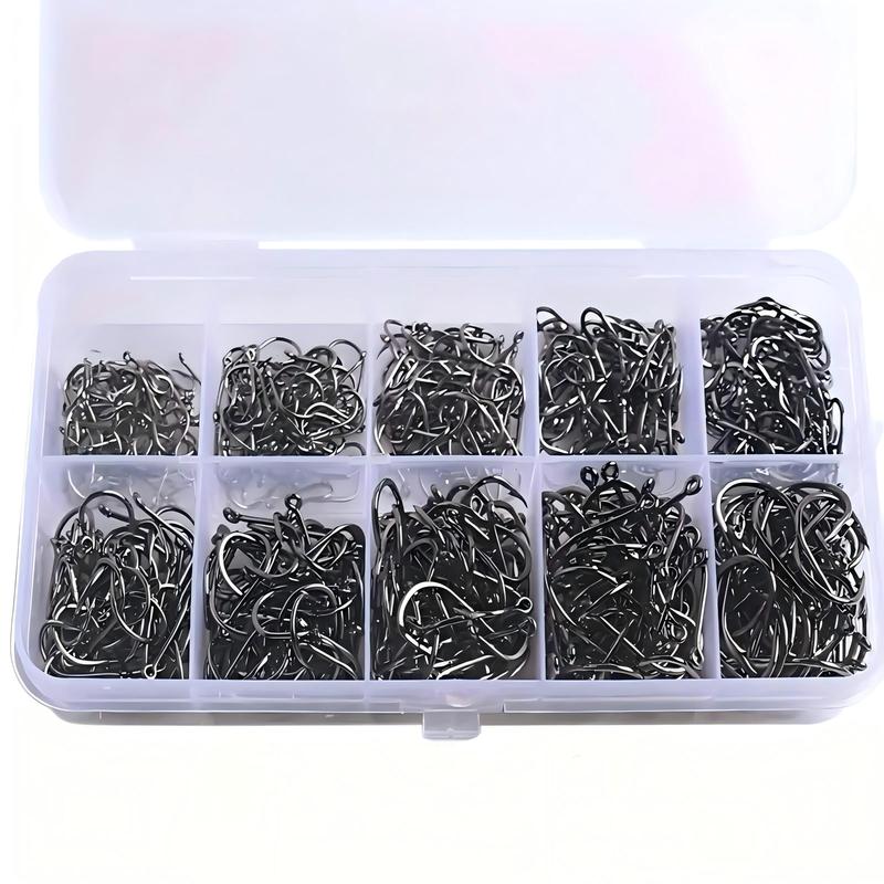 Round Fishing Hook Set, 100 200 300 400 500 600pcs Carbon Steel Single Barbed Fish Hook, Fishing Tackle Accessories, Christmas Gift