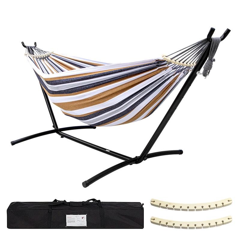 Double Hammock with Stand Included 450lb Capacity Steel Stand, Premium Carry Bag Included and Two Anti Roll Balance Beam