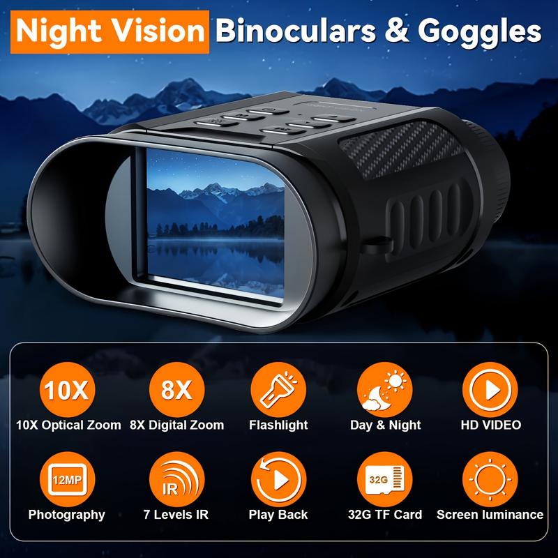 4k Night Vision Binoculars With Flashlight, FHD Infrared Night Vision, 8x Digital Zoom, Adult Wild Camping Night Vision Goggles With 32GB SD Card