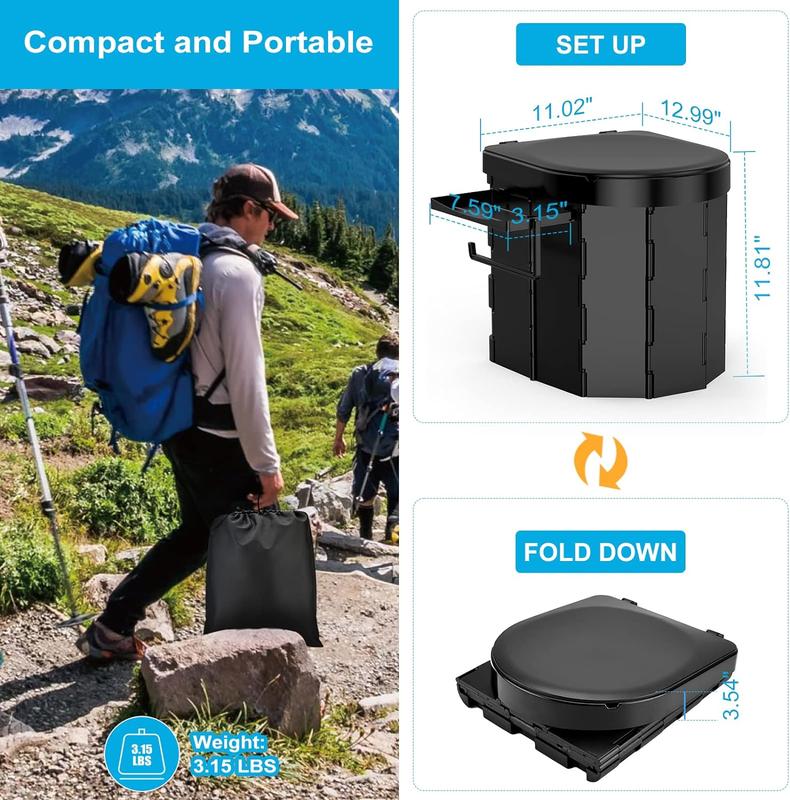 PAHTTO Portable Camping Toilet, BESTSELLER Folding Toilet for Adults with Lid and Retractable Toilet Paper Holder,Waterproof Porta Potty with Carry Bag for Camping