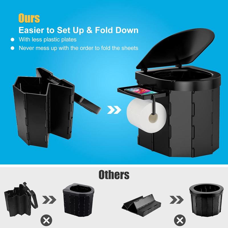 PAHTTO Portable Camping Toilet, BESTSELLER Folding Toilet for Adults with Lid and Retractable Toilet Paper Holder,Waterproof Porta Potty with Carry Bag for Camping