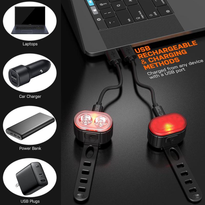 USB Rechargeable LED Bike Light Set - Front & Rear Lights For Mountain & Road Bikes, Super Bright With Spotlights And Floodlights