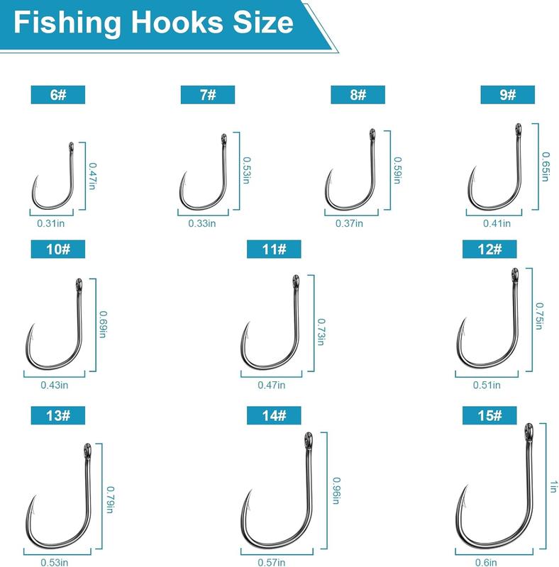 500 count 100PCS  Premium Fishing Hooks, 10 Sizes 4 Sizes Carbon Steel Fishing Hooks W Portable Plastic Box, Strong  Fish Hook with Barbs for Freshwater Seawater