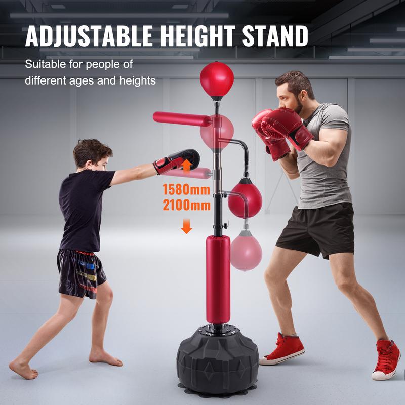 VEVOR Boxing Speed Trainer, Punching Bag with Stand, Reflex Boxing Bag for Teens & Adults, Height Adjustable Free Standing Strike Bag Set with Gloves, Workout Speed Bag for Home Gym Training, Red