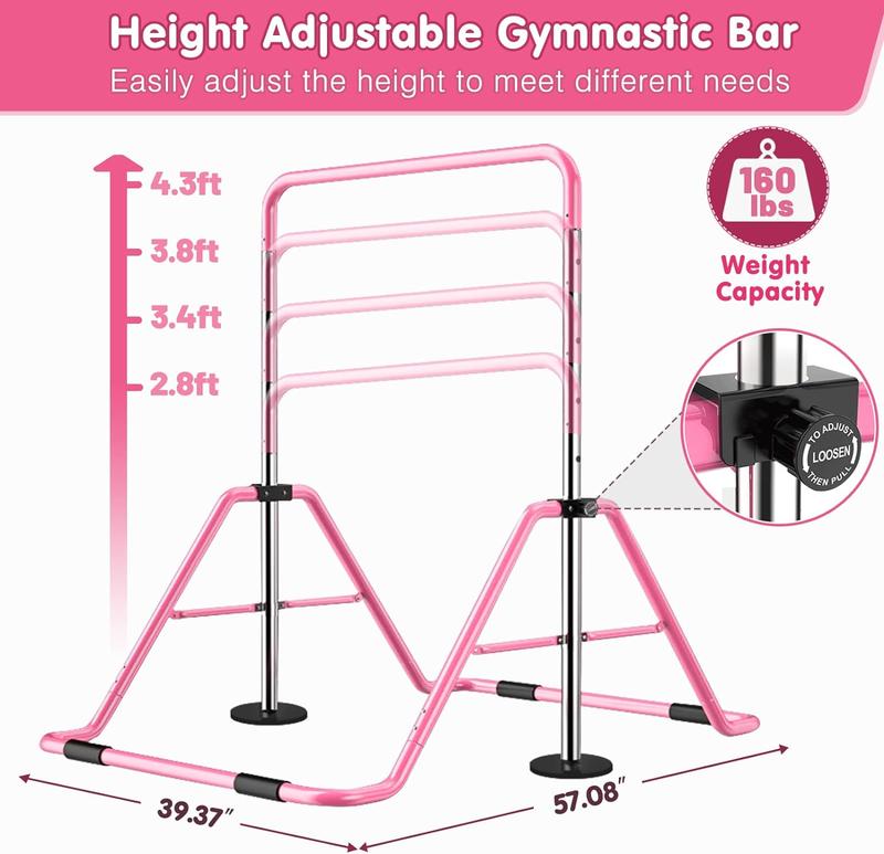 Lilypelle Gymnastics Bars for Kids with Adjustable Height, Folding Gymnastic Training Kip Bar, Junior Expandable Horizontal Monkey Bar for Home