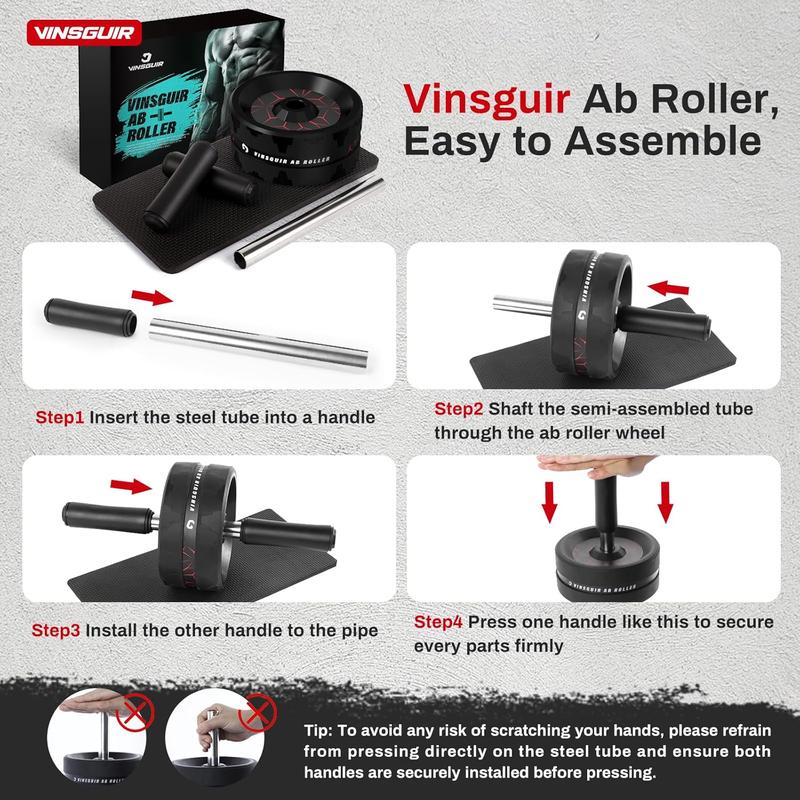 Vinsguir Ab Roller Wheel, Abs Workout Equipment for Abdominal & Core Strength Training, Exercise Wheels for Home Gym, Fitness Equipment for Core Workout with Knee Pad Accessories Vinsguir