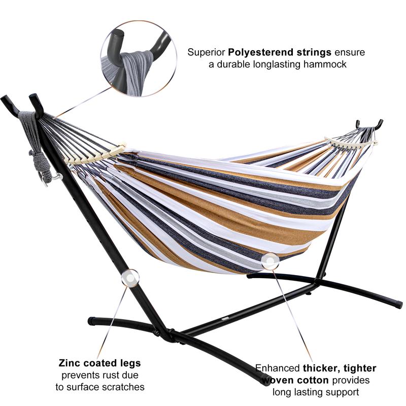 Double Hammock with Stand Included 450lb Capacity Steel Stand, Premium Carry Bag Included and Two Anti Roll Balance Beam