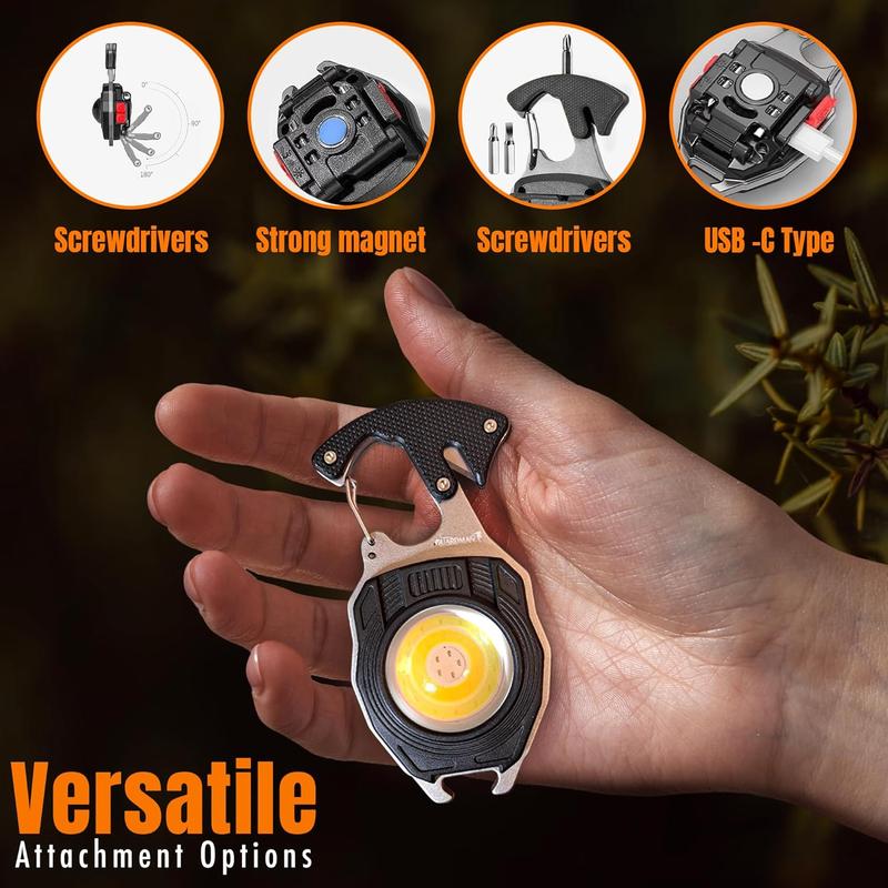 Survival Tool Fire Starter Emergency Work Light Carabiner Rechargable Flashlight Multi Tool Screwdriver Whistle Bottle Opener Hiking Outdoor Gift For Dad Hunting Pocket Multi Use Stocking Stuffer