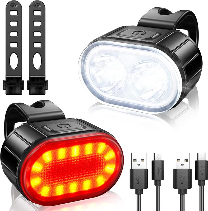 USB Rechargeable LED Bike Light Set - Front & Rear Lights For Mountain & Road Bikes, Super Bright With Spotlights And Floodlights