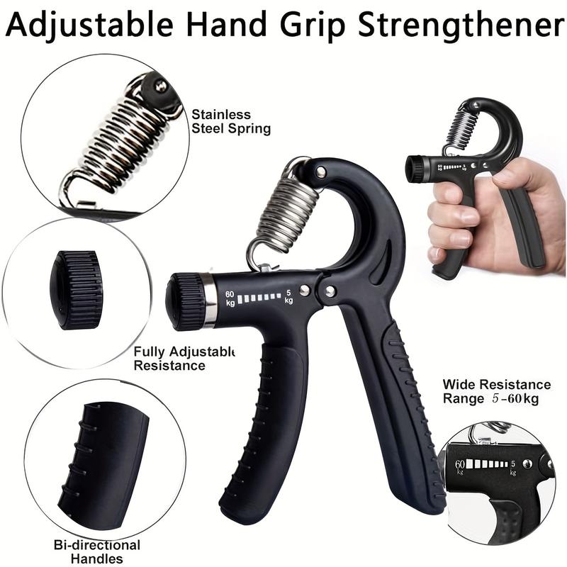 5 Pcs Set Grip Strengthener, 5-60 kg Adjustable Hand Grips Strengthener with Monitor, Finger Stretcher, Stress Relief Grip Ball, for Athletes and Musicians