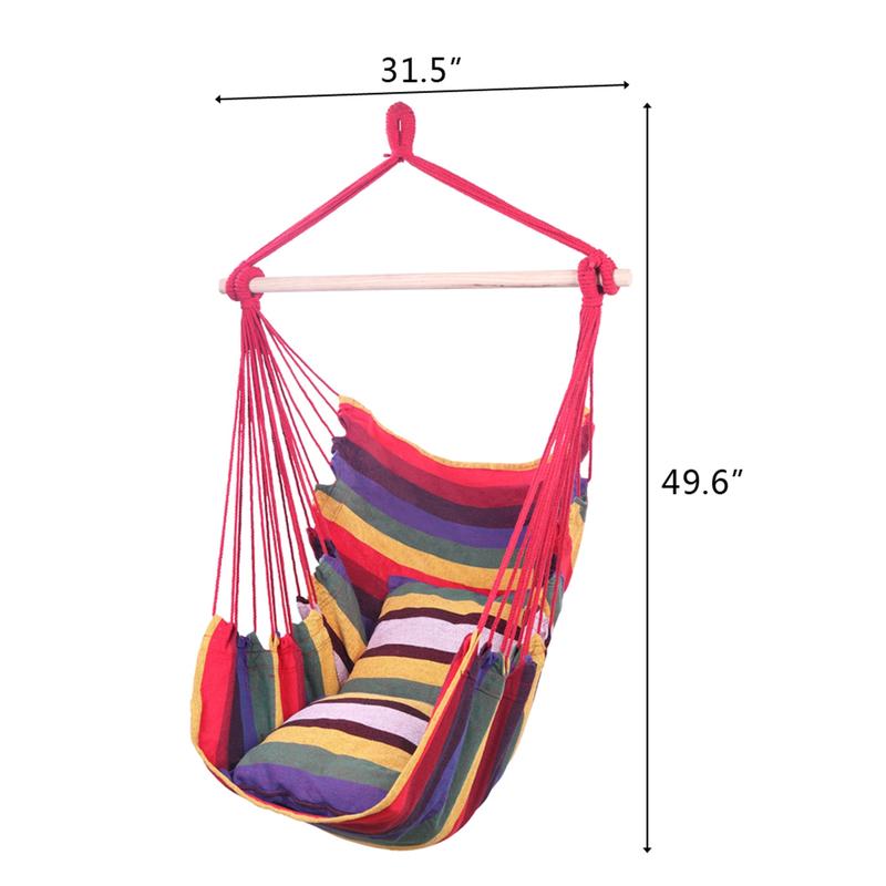 Hammock Chair Hanging Rope Chair Porch Swing Seat Patio Camping Hang with Pillows