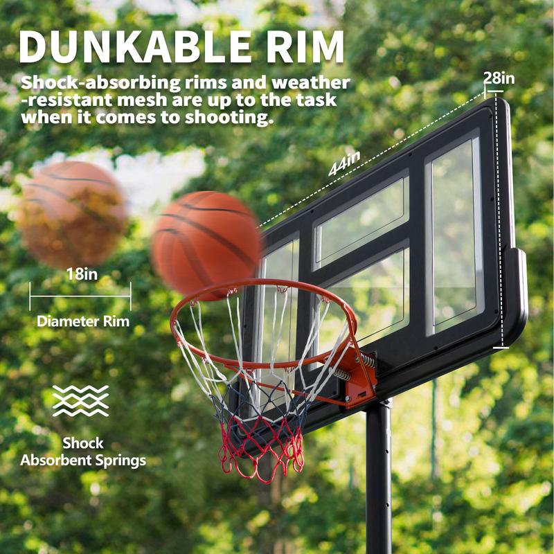 [Black Friday] RIMIKING Adjustable Portable Basketball Hoop, Adjustable Height, Sturdy Base, Shock-Absorbing Dunkable Rim, Portable Design, Durable Materials, LQJ-P10FT-BK