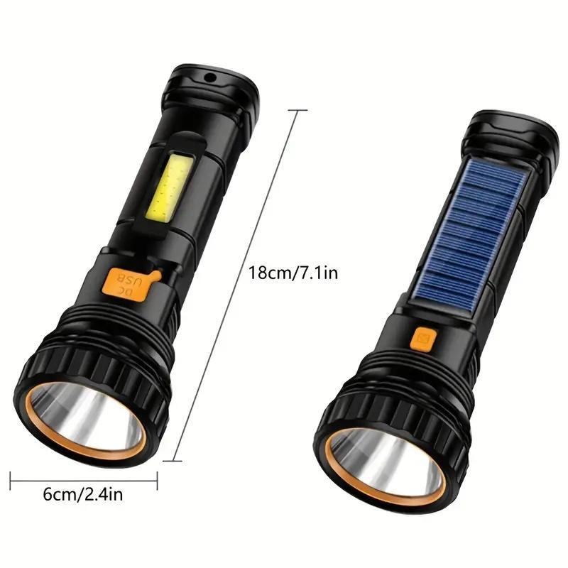 LED Solar Flashlight, USB Rechargeable Waterproof Outdoor Flashlight, Camping Accessories, Outdoor Essential Items, Camping Gear