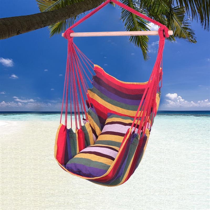 Hammock Chair Hanging Rope Chair Porch Swing Seat Patio Camping Hang with Pillows