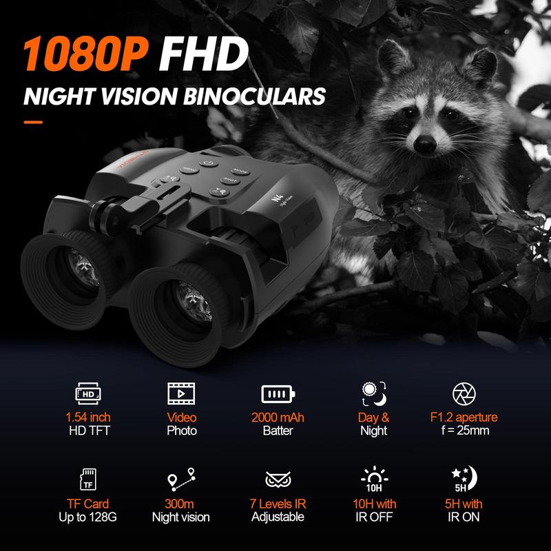 Night vision binoculars Goggles N4, the night vision distance is about 300 meters in darkness, 850nm infrared LED, with 5x digital zoom function