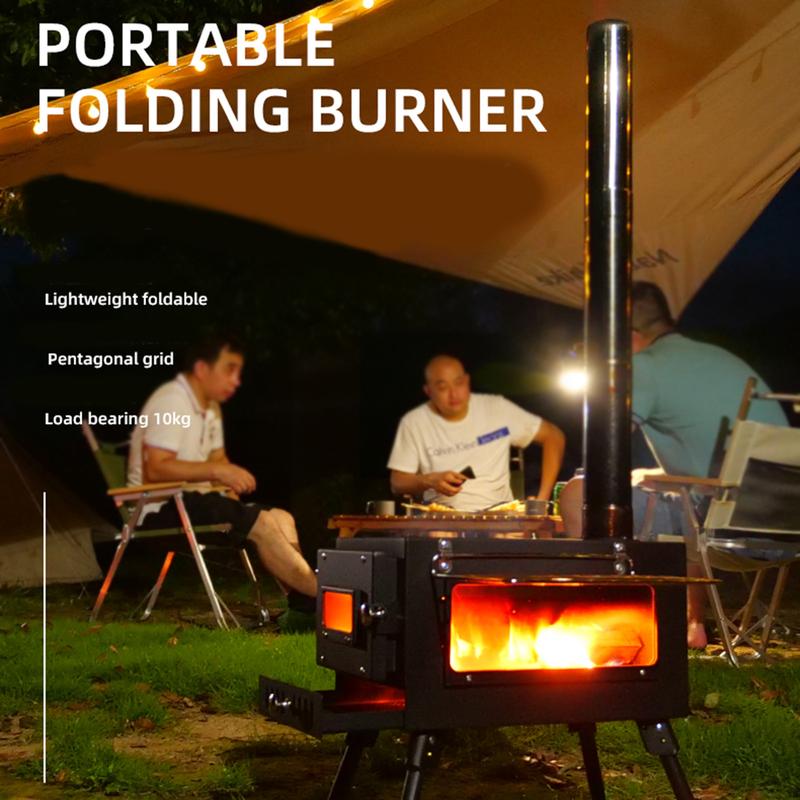 Portable Outdoor Camping Wood Stove, Multifunctional Tent Camp  Stove For Tent Picnic Cooking Heating, Burning Stove with Chimney Pipe