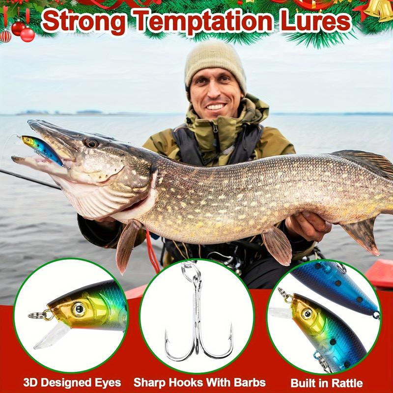 1pc Fishing Advent Calendar 2024, 24-Day Christmas Countdown Calendar, Fishing Lure Advent Calendar, Advent Calendar Gift for Father, Grandfather, Brother, Boyfriend, No Power Required, Christmas Holiday Decor