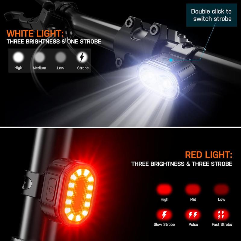 USB Rechargeable LED Bike Light Set - Front & Rear Lights For Mountain & Road Bikes, Super Bright With Spotlights And Floodlights