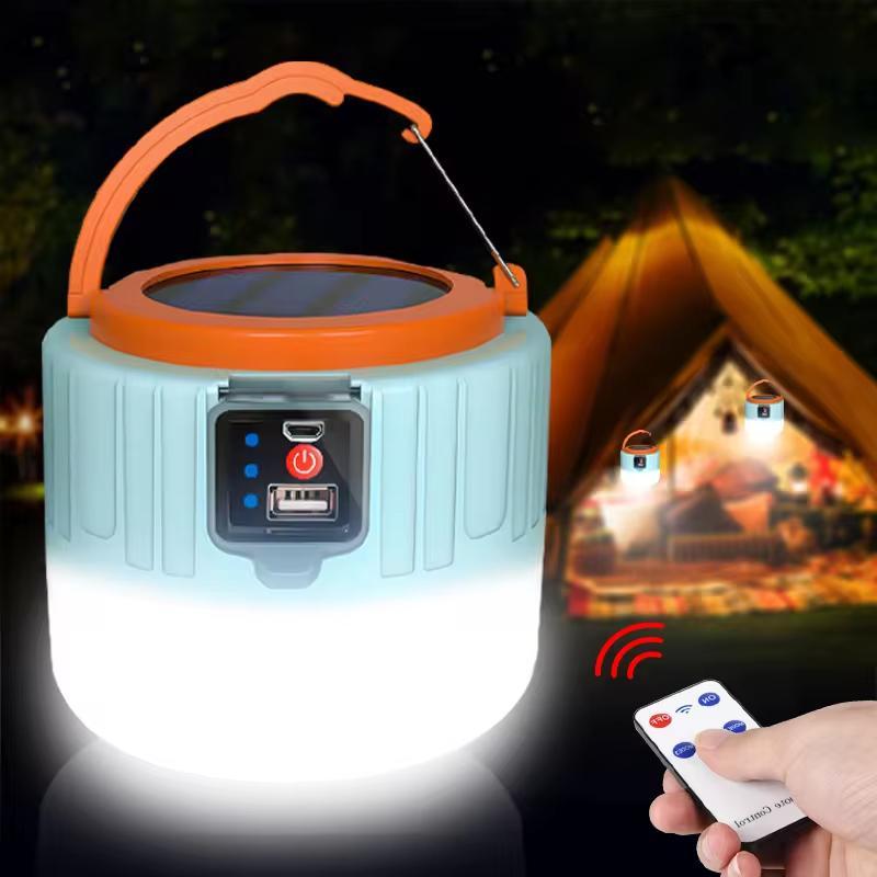 Solar Powered LED Camping Light, Waterproof USB Rechargeable Outdoor Tent Light, Portable Lantern Emergency Light for Camping Hiking