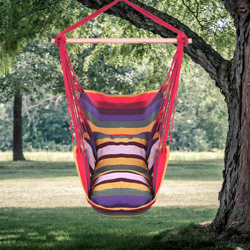 Hammock Chair Hanging Rope Chair Porch Swing Seat Patio Camping Hang with Pillows