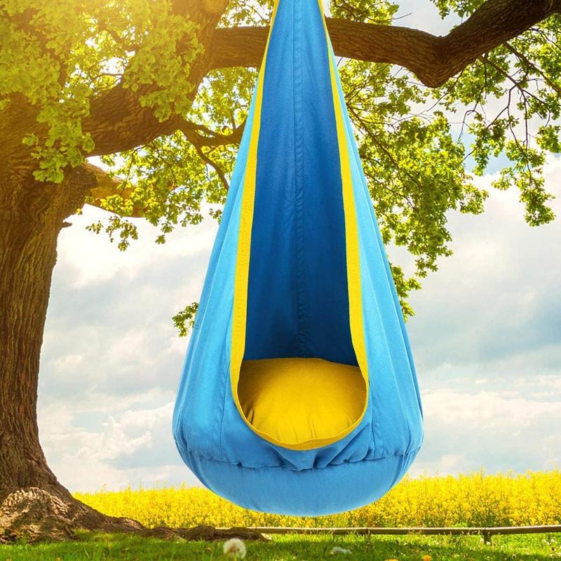 Kids Pod Swing Chair, Hanging Hammock Chair with Inflatable Pillow, Sensory Pocket for Outdoor and Indoor, Max 176Lbs