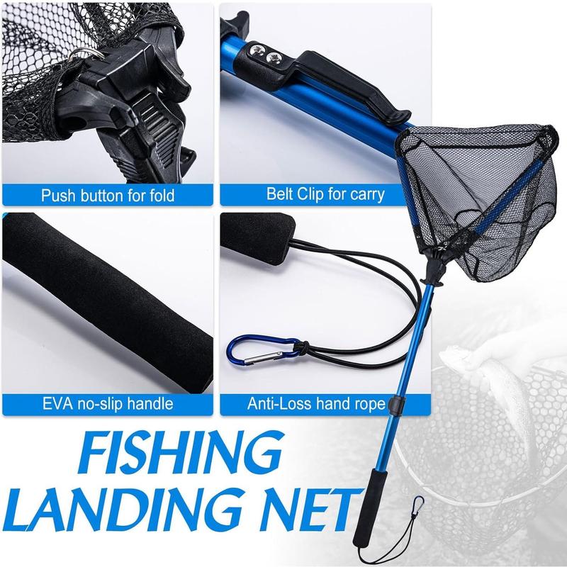 Fishing Landing Net,Floating Fishing Net with BuiltLength Scale,Aluminum Telescoping Handle,Rubber Mesh, Foldable Collapsible Fish Landing Net, Extendable Fish Nets Fishing Bass Trout