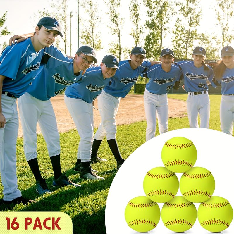 16 Pack Sports Practice Softball with Mesh Bag, Official Size and Weight Slowpitch Softball, Unmarked Leather Covered Youth Fastpitch Softball Ball Training Ball for Game Training