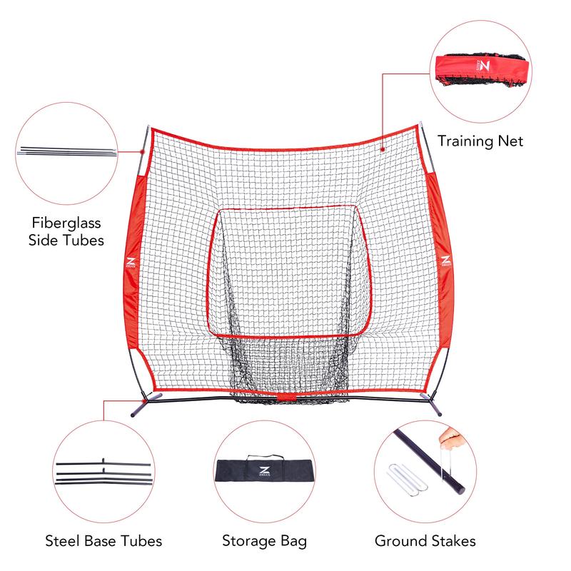 ZELUS 7x7ft Baseball Net for Hitting and Pitching Practice and Training | 7'x7' Portable Hitting Net Pitching Net | Batting Cage with Frame and Net