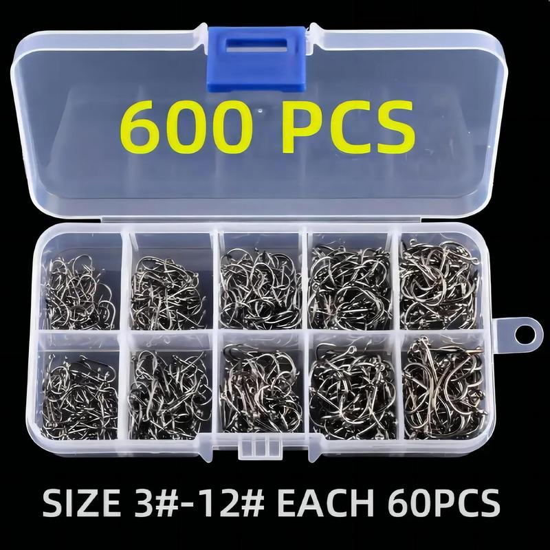 Round Fishing Hook Set, 100 200 300 400 500 600pcs Carbon Steel Single Barbed Fish Hook, Fishing Tackle Accessories, Christmas Gift