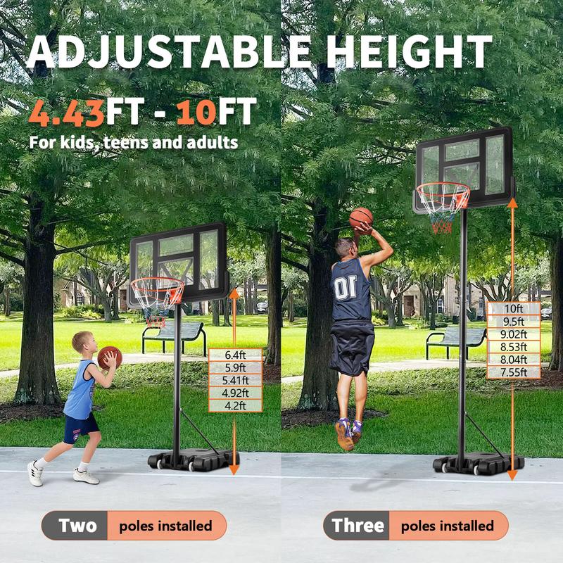 [Black Friday] RIMIKING Adjustable Portable Basketball Hoop, Adjustable Height, Sturdy Base, Shock-Absorbing Dunkable Rim, Portable Design, Durable Materials, LQJ-P10FT-BK