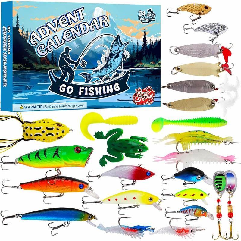 Advent Calendar - 24 Days Christmas Countdown Fish Tackle Set - 2024 Fishing Lure for Man Adult Teen, Xmas Surprise Fish Bait Gift for Father Grandpa Brother Boyfriend