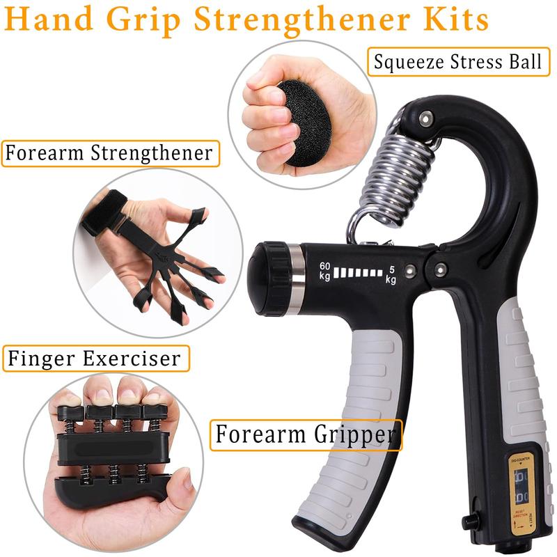 5 Pack Grip Strength Trainer with Forearm Strengthener, Hand Grip Strengthener, Hand Extension Exerciser, Stress Relief Ball and Hand Grip Strengthener for Muscle Building and Injury Recover