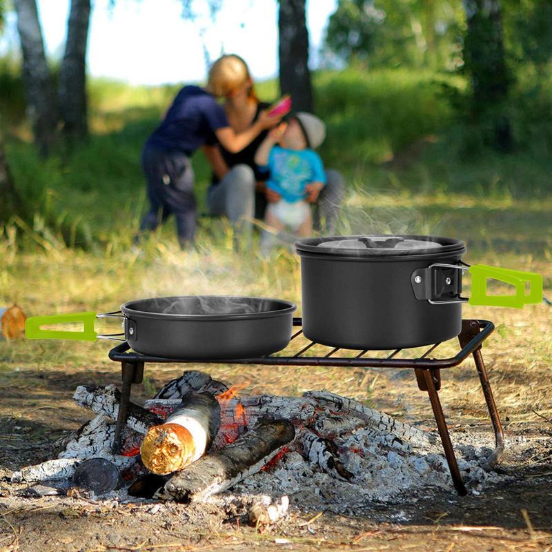 Outdoor Camping Cookware Set, 15pcs set Lightweight Cookware, Including Cooking Pot, Kettle, Stainless Steel Cup, Plate, Fork, Knife, Spoon and Storage Bag