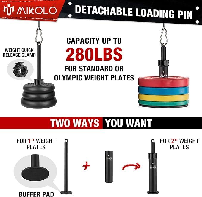 Mikolo Dual Cable Machine LAT and Lift Pulley System with Upgraded Loading Pin for Triceps, Biceps, Back, Forearm, Shoulder – Home Gym Equipment