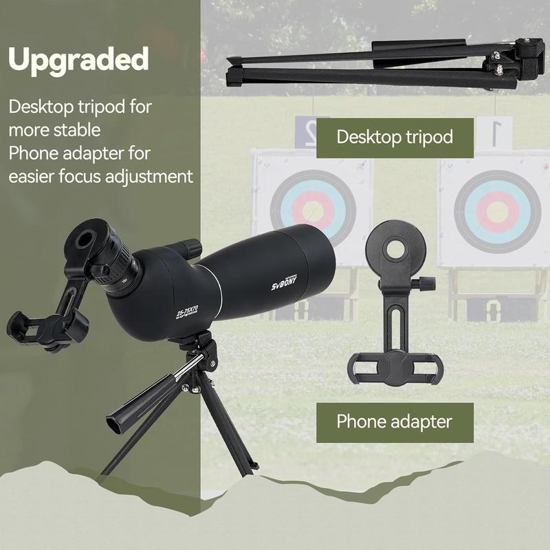 SVBONY SV28 Plus Spotting Scopes with Tripod, 25-75x70 Spotting Scope with Phone Adapter, IP65 Waterproof Fogproof Spotter Scope for Target Shooting, Bird Watching