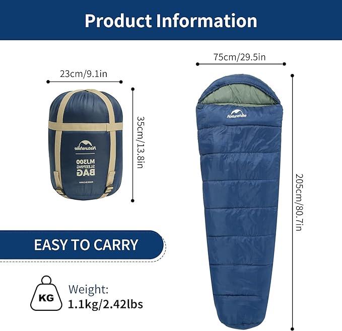 Naturehike 0 Degree Mummy Sleeping Bag for Adults, Lightweight Cold Weather Sleeping Bag with Hollow Cotton for Backpacking, Camping, Hiking&Travel