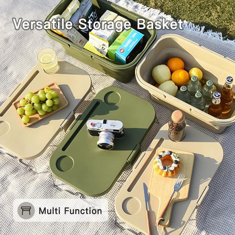 Fordable Collapsible Picnic Basket Kit, Multi-Functional and Water-Proof Storage Basket Set with Table Lid for Camping, Outdoor, Home Storage, Food Storage, Valentine Day, Thanks Giving,Christmas