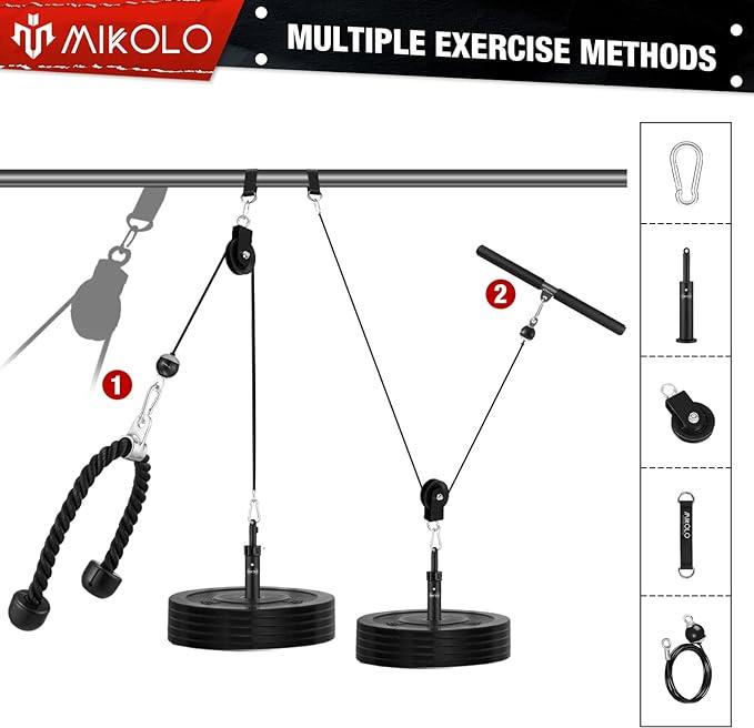 Mikolo Dual Cable Machine LAT and Lift Pulley System with Upgraded Loading Pin for Triceps, Biceps, Back, Forearm, Shoulder – Home Gym Equipment