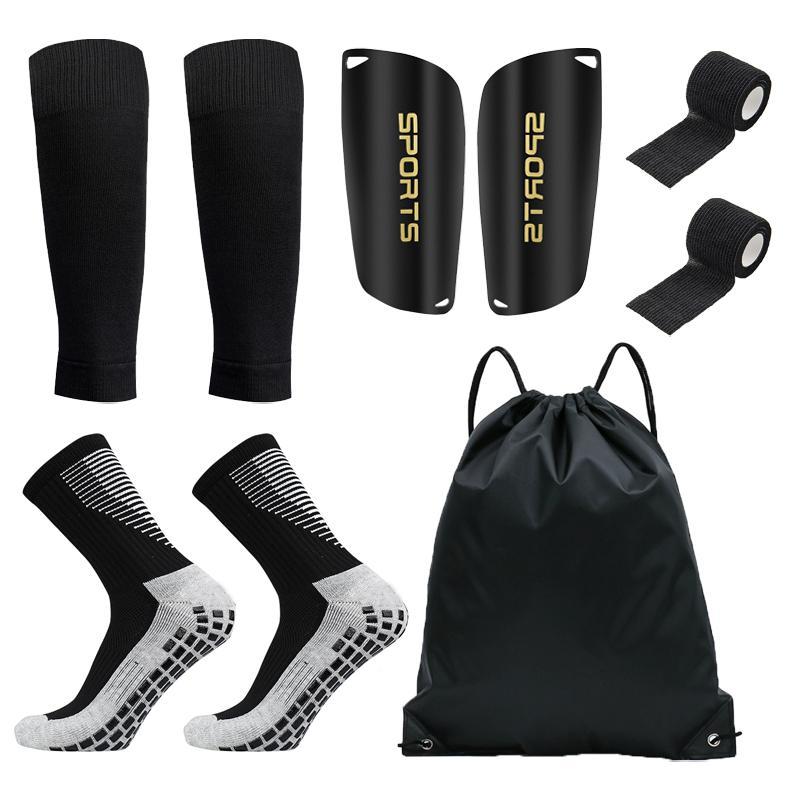 Professional Football Training Set (9 Counts set), Sports Socks & Shin Guard & Shin Sleeve & Tape Set, Outdoor Sports Accessories for Men & Women